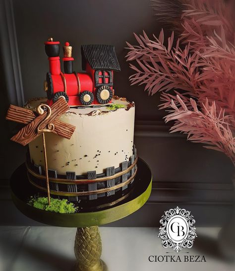 Train Cake For Men, Train Cake Design, Train Cakes For Boys, Steam Train Cake, Train Theme Cake, Cake Train, One Year Birthday Cake, Train Birthday Theme, Thomas Train Birthday