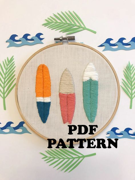 Surf Boards Embroidery Pattern PDF Digital Download Hoop Art | Etsy Tropical Homes, Surf Boards, Textiles Projects, Stitch Guide, Embroidery Tshirt, Beach Homes, Types Of Stitches, Embroidery Patterns Free, Sewing Embroidery Designs