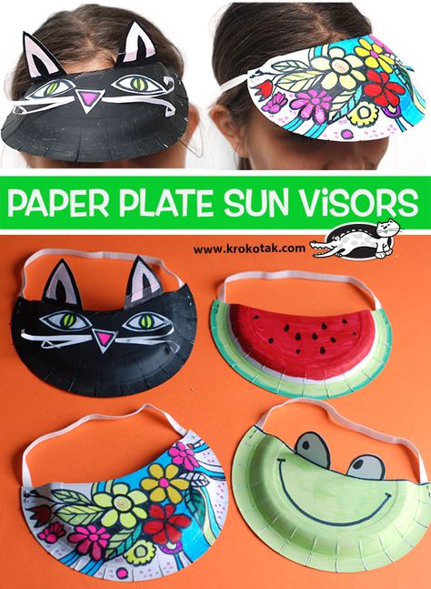 krokotak | Paper Plate Sun Visors Paper Plate Hats, Sunflower Mandala, Pre Primary, Paper Plate Crafts For Kids, Camp Crafts, Children Activities, Abc Activities, Summer Craft, School Craft