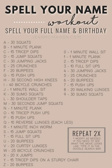 at home workout routine Your Name Workout, Name Workout, Spell Your Name Workout, Squat Jump, Workout Hiit, Spell Your Name, Weekly Workout Plans, Month Workout, Joseph Pilates