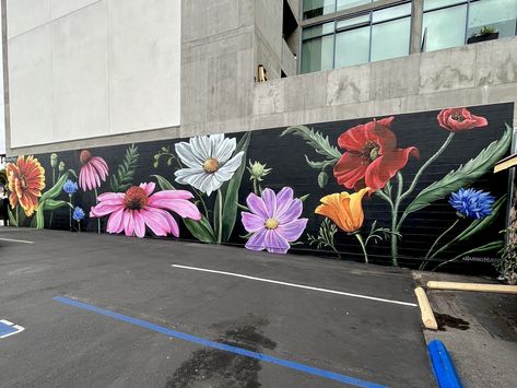 Outdoor Wall Paint, Exterior Murals, California Regions, Mural Art Design, Garden Fence Art, Garden Mural, Flower Mural, Creative Wall Decor, Mosaic Murals