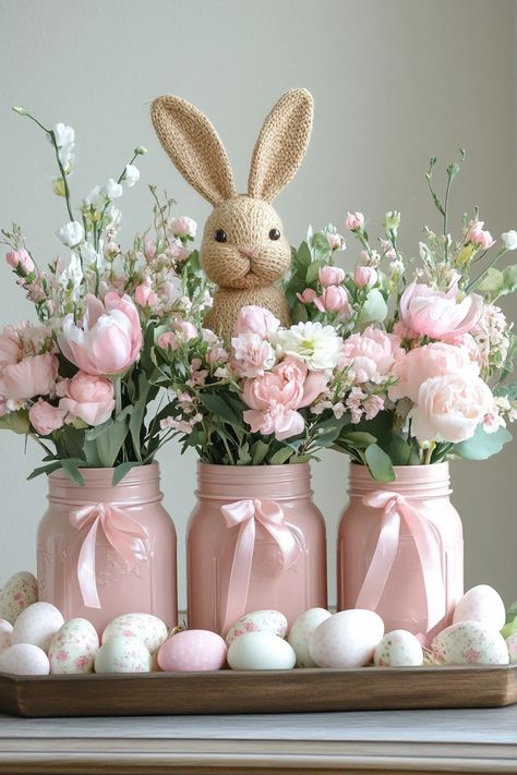 Spring is here! Celebrate with cheerful accents, airy textures, and vibrant floral arrangements throughout your home. Spring Floral Tablescapes, Living Room Easter Decor, Easter And Spring Decor, Easter Set Up, Easter Decor 2025, Spring Faux Floral Arrangements, Spring 2025 Decor Trends, Easter Floral Arrangements Centerpieces, Easter Decor Ideas For The Home