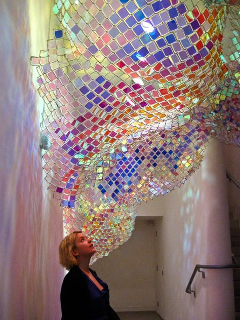 I'd love to have one of these in my hallway! Chain Link Fencing, Turned Art, Chain Link Fence, Glass Tiles, Mirror Art, Sculpture Installation, Art Installation, Art Installations, Light Art