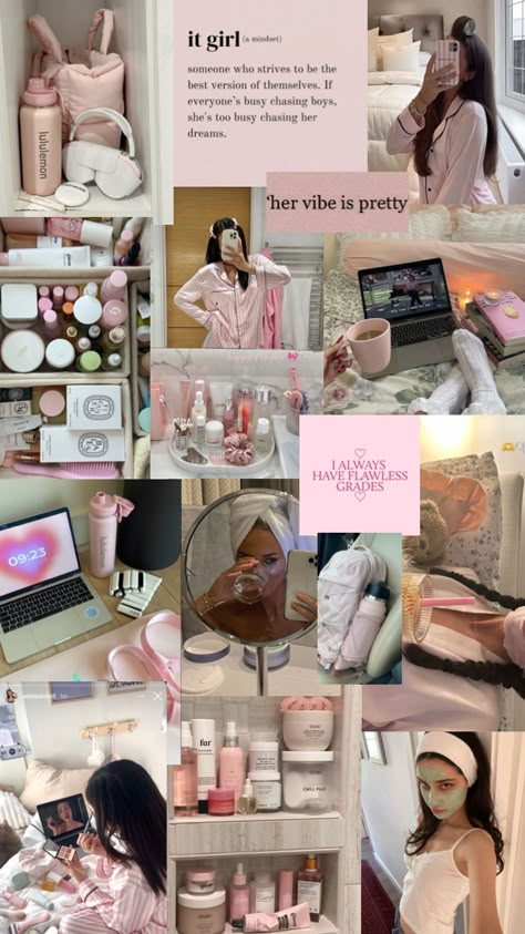 kinda proud of this lol #myfirstshuffle #itgirl #beauty #vibes #moodboards #itgirl #itgirlaesthetic Moodboard Pink, Vision Collage, Beauty Vibes, Pink Lifestyle, Healthy Goals, Dream Vision Board, Vision Board Inspiration, Eyes On The Prize, Healthy Lifestyle Motivation