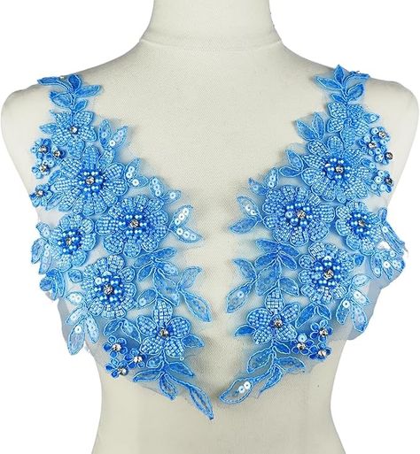 Amazon.com: YOOGCORETT 1 Pair 3D Embroidered Lace Sew on Rhinestone Beaded Sequins Flower Patch Applique for Clothing Wedding Dress Applique Decor 12.6 x 6 Inch, Blue : Arts, Crafts & Sewing Wedding Dress Applique, Dress Applique, Gown Ideas, Patch Applique, Applique Wedding Dress, Rhinestone Appliques, Flower Patch, Rhinestone Bead, Crafts Sewing