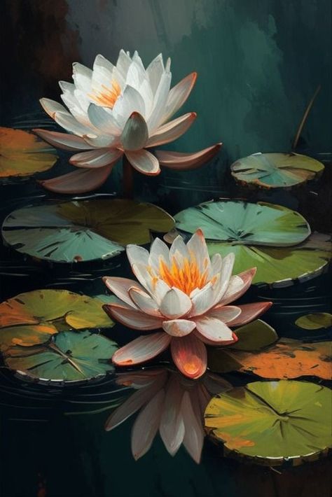 Lotus Flower Oil Painting, Lotus On Canvas, Lotus Oil Painting, Painting Ideas Detailed, Oil Painting Ideas, Oil Painting Aesthetic, Oil Flowers, Lotus Flower Painting, Water Lilies Painting