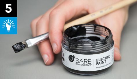 Electric Paint is like any other paint ... except it conducts electricity! Don’t know where to begin? Here are some quick ideas! Electronics Lab Workbenches, Electric Paint, Conductive Ink, Electronic Tattoo, Electronic Technician, Electronic Tools, Electronics Wallpaper, Electronic Wedding Invitations, Smart Textiles