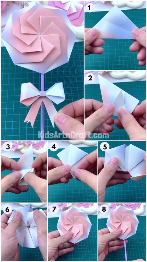 Yummy Lollipop Paper Origami Idea For Beginners Check more at https://www.kidsartncraft.com/lollipop-paper-origami-tutorial/ Origami Idea, Paper Origami, Origami Tutorial, Easy Paper Crafts, Lollipop, Card Craft, Origami, Paper Crafts, Gifts