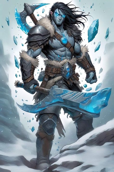 Dnd Ice Elemental, Ice Elemental Dnd, Icewind Dale Character Art, Winter Barbarian Dnd, Ice Barbarian Planet, Ice Barbarian, Dnd Ice Monster, Ice Giants Fantasy Art, Ice Elemental