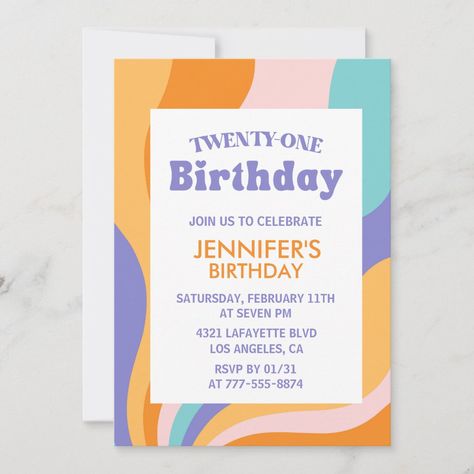 21st birthday invitations Retro Wavy Squiggly Twenty First Birthday, 33rd Birthday, 21st Birthday Invitations, Third Birthday, Free Birthday Invitations, Kids Nursery Decor, Free Birthday Invitation Templates, Kids Stationery, Free Birthday Stuff