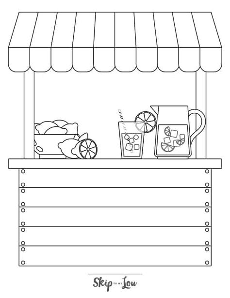 Lemonade Printables Free, Lemonade Stand Coloring Pages, Lemonade Coloring Pages, Lemon Coloring Page, Lemonade Stand Drawing, Lemonade Stand Printables Free, Draw Lemon, Lemonade Drawing, Lemonade Craft