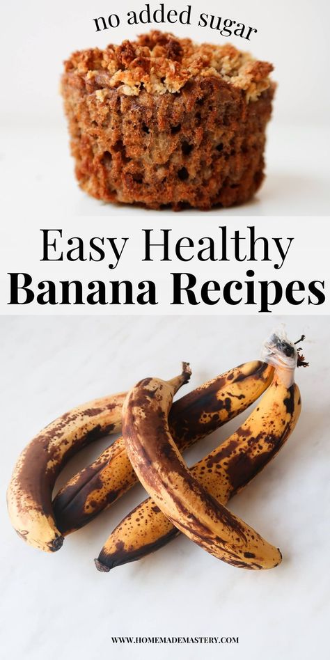 Use your overripe bananas and give them new life purpose with these super easy and healthy banana recipes! Including healthy banana bread, oatmeal banana pancakes and banana muffins! Rotten Bananas Recipes, Clean Eating Banana Recipes, What To Do With Extra Bananas, Healthy Overripe Banana Recipes, Thm Banana Recipes, Banana Recipes Overripe Easy Healthy, Leftover Banana Recipes Healthy, Easy Healthy Banana Recipes, Mashed Banana Recipes Healthy