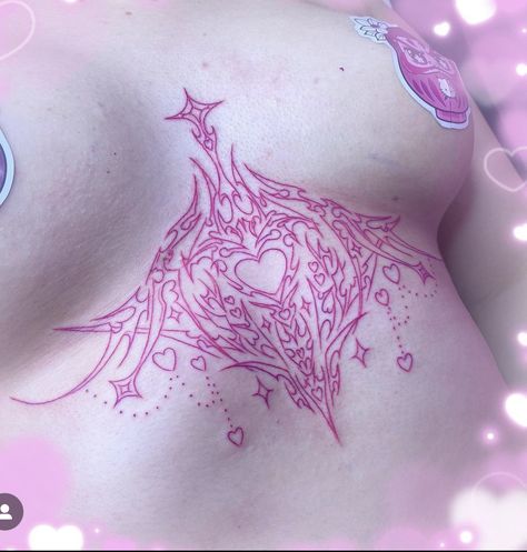 Tattoo Me, Underboob Tattoo, Pretty Tattoos For Women, Pretty Tattoos, Neck Tattoo, Tattoos For Women, Tatting, Tattoos, Pink