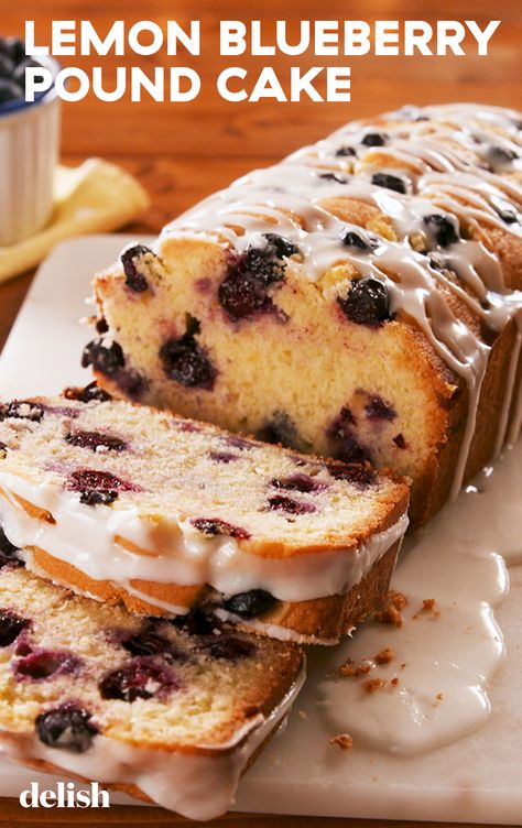 Lemon Blueberry Pound Cake tastes like spring. Get the recipe at Delish.com. #recipe #easy #easyrecipes #delish #lemon #blueberry #cake #poundcake #spring #baking #dessert #dessertrecipes #springrecipes #fruit #berries Fruit Pound Cake, Blueberry Pound Cake Recipe, Flavored Bread, Hot Rolls, Lemon Blueberry Pound Cake, Orange Loaf Cake, Lemon Blueberry Cake, Blueberry Pound Cake, Spring Baking