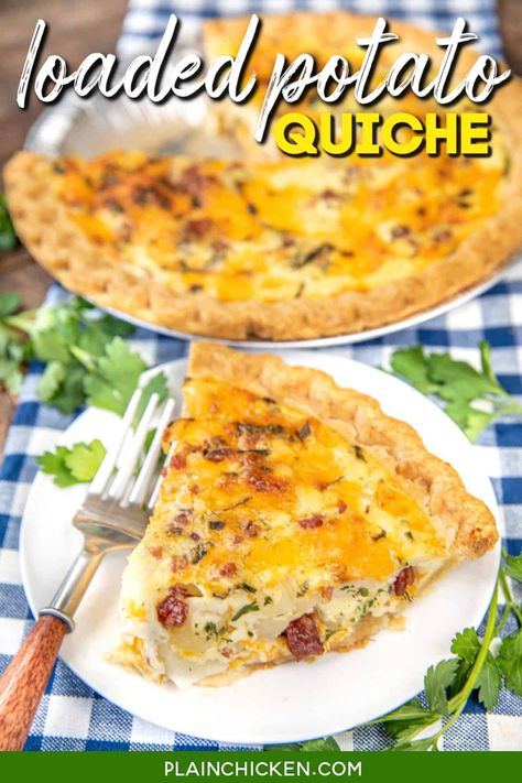 Loaded Potato Quiche - Plain Chicken Chicken Quiche Recipes, Cheeseburger Quiche, Quiche Easy, Potato Quiche, Easy Healthy Breakfast Ideas, Egg Bakes, Sausage Quiche, Easy Quiche, Quiche Recipes Easy