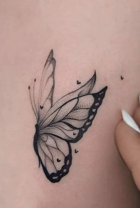 Landing Butterfly Tattoo, Artist Tattoo Ideas, Butterfly Wing Tattoo, Tattoo Ideas Unique, Unique Butterfly Tattoos, Tattoo Artist Tattoo, Tattoo S, Catrina Tattoo, Tato Minimal