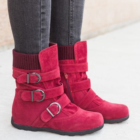 US$33.83-Large Size Suede Mid-calf Boots Trendy Shoes Women, Womens Flat Boots, Shoes Women 2023, Casual Winter Boots, Womens Casual Boots, Warm Winter Boots, Winter Heels, Women Footwear, Shoes For Summer