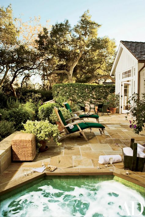 Marc Appleton Creates a Collection of Storybook Cottages in San Ysidro Ranch | Architectural Digest Ranch Beach House, California Places To Visit, Cottage Patio, San Ysidro Ranch, California Ranch, Hillside Landscaping, San Ysidro, Storybook Cottage, Lawn And Landscape