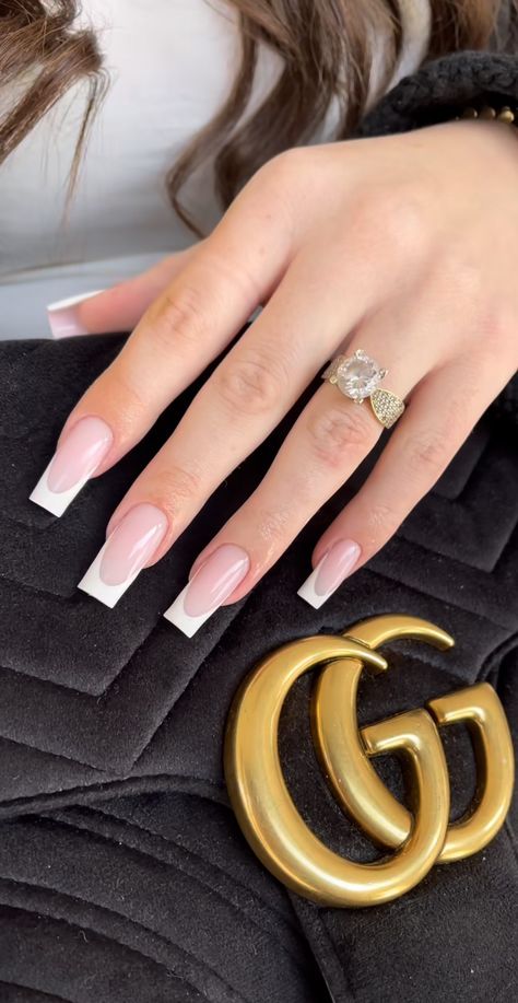 Long French Tip Nails, Long French Nails, Ongles Gel French, Long Square Nails, Plain Nails, Black Acrylic Nails, Basic Nails, French Tip Acrylic Nails, Simple Acrylic Nails