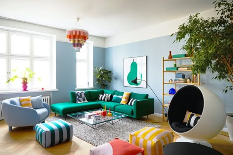 Colorful Apartment, Rainbow Bright, Neutral Interiors, Cover Story, Bold Stripes, Living Room Inspo, Front Room, Room Designs, Living Room Inspiration