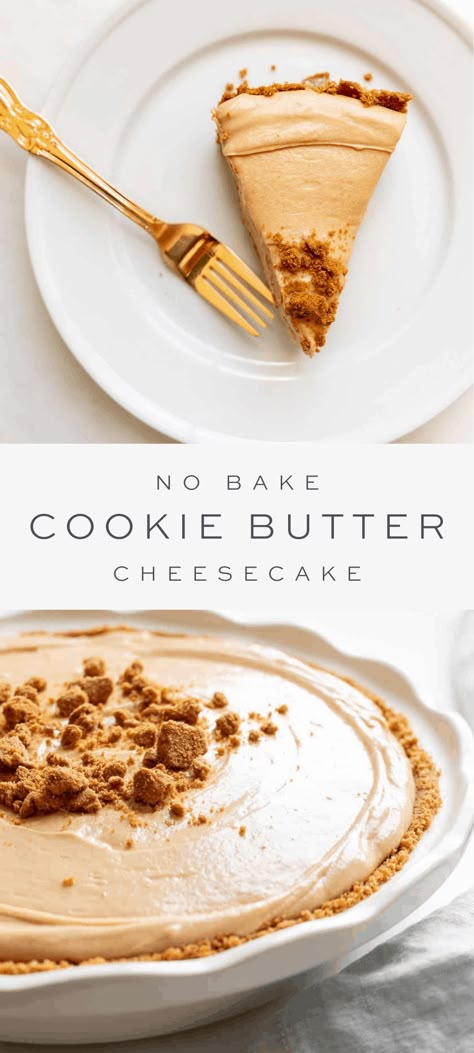 This no bake cookie butter cheesecake is dangerously delicious and packed full of sweet and creamy goodness. It’s the easiest way to throw a luscious dessert together in a flash, with just four filling ingredients. Cookie Butter Cheesecake, Pie Christmas, No Bake Cookie, Julie Blanner, Cookie Butter, Oreo Dessert, Creamy Desserts, Yummy Sweets, Christmas Goodies