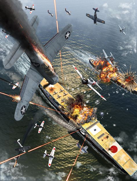 ArtStation - The Battle of Midway, Kurt Miller Battle Of Midway, Ww2 Fighter Planes, Wwii Fighter Planes, Imperial Japanese Navy, Wwii Fighters, Pearl Harbor Attack, Military Artwork, Ww2 Planes, Combat Art