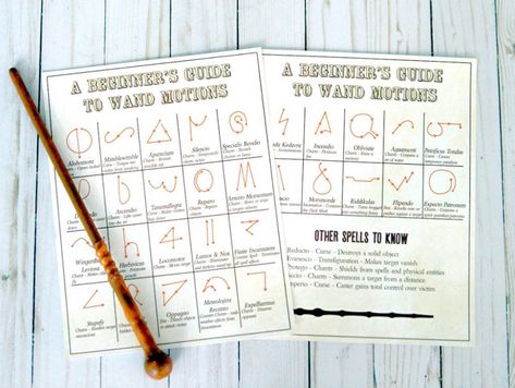 wand movements motions printable for harry potter party book of spells Harry Potter Wand Shop, All Harry Potter Spells, Wand Motions, Free Printable Harry Potter, Harry Potter Board Game, Printable Harry Potter, Harry Potter Hogwarts Mystery, Harry Potter Spell Book, Harry Potter Activities