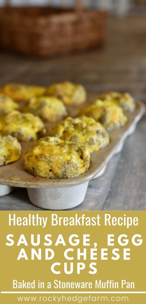 How to make the best sausage, cheese and egg muffin cup in a Pampered Chef stoneware muffin pan. This low carb breakfast recipe is healthy, Keto and baked to perfection. Best Low Carb Breakfast, Sausage Breakfast Muffins, Low Sugar Dinners, Muffin Cups Recipes, Muffin Pan Recipes, Egg Muffin Cups, Sausage Muffins, Pampered Chef Stoneware, Best Sausage