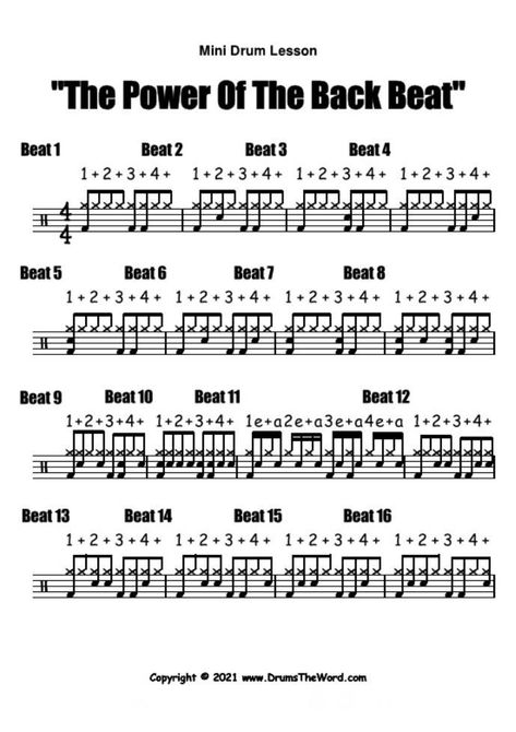 ★ Power Of The Backbeat ★ FREE Beginner Video Drum Lesson | How To Play DRUM BEATS Sheet Music Tattoo, Drum Rudiments, Learn Drums, Drum Tuning, Drum Beats, Trumpet Sheet Music, Drum Patterns, Saxophone Sheet Music, Drums Sheet