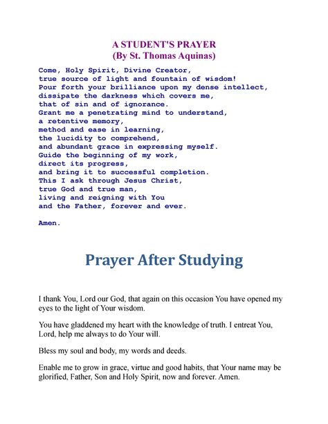 A Student Prayer Before and After Studying - A STUDENT'S PRAYER (By St. Thomas Aquinas) Come, Holy - Studocu Prayer Before A Test, Prayer Before Studying, Prayer For Students, Prayer For Studying, Prayer Prompts, St Thomas Aquinas, High School Books, School Prayer, College Acceptance