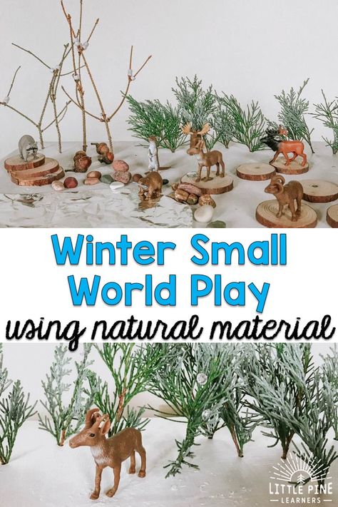 Winter Small World Play Using Natural Material • Little Pine Learners Woodland Winter Wonderland, Winter Sensory, Winter Unit, Gingerbread Theme, Woodland Winter, Winter Play, Winter Activities For Kids, Winter Preschool, Invitation To Play