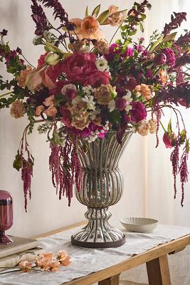 Shop the Glass + Iron Flare Vase and more at Terrain today. Read customer reviews, discover product details and more. Large Vase Arrangements, Art Deco Centerpiece, Tall Flower Arrangements, Pink Flower Arrangements, Art Deco Flower, Fluted Vase, Fall Flower Arrangements, Tangle Teezer, Faux Floral Arrangement