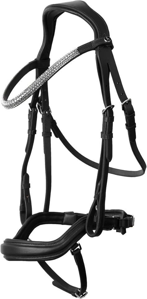 Leather bridle with sparkly crystals for a stunning everyday performance. The Horze Highbury bridle is made from soft nappa leather, and it is padded at nose and neck for ultimate comfort. The brow band is anatomically shaped and equipped with sparkly rhinestones that bring a touch of glitter to your training or competition. The brow band can be easily changed due to snap button closures. The classy design makes this bridle the ideal addition to your tack for years to come. Dressage Bridle, Sparkly Crystals, Horse Bridle, Classy Design, Bridles, Dressage, Nappa Leather, Snap Button, Horses