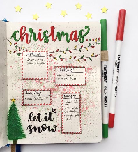 Christmas Bullet Journal Pages, Journaling Christmas Ideas, Christmas List Inspo Paper, Christmas List On Paper, December Planner Ideas, Christmas Notebook Ideas, Christmas Wishlist Ideas On Paper, Christmas List Ideas On Paper, Christmas Journal Pages