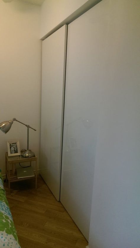 How to use IKEA PAX Doors in Standard Closet - IKEA Hackers Ikea Pax Sliding Doors, Ikea Pax Sliding, Pax Sliding Doors, Pax Closet Hack, Ikea Pax Closet Hack, Ikea Sliding Door, Pax Doors, Ikea Closet Doors, Regular Closet