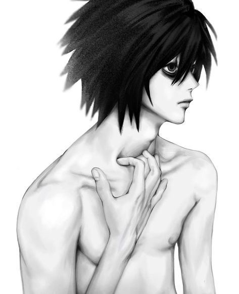 L Lawliet Icon Manga, Cry Of Fear, L Wallpaper, L Lawliet, Fantasy Art Dolls, Hottest Anime Characters, Emo Guys, Gothic Anime, Simple Illustration