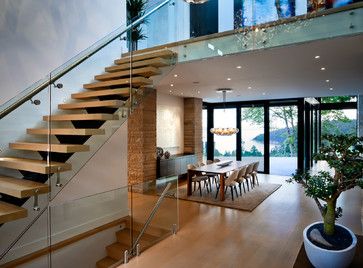 West Vancouver Residence contemporary-dining-room Stairs Home, Glass Railings, Interior Design Per La Casa, Inside Interiors, West Vancouver, Home Stairs Design, Modern Stairs, Contemporary Dining Room, Interior Stairs