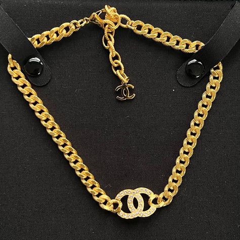 Chanel Choker Necklace Gold Tone Brand New In Box. Purchased In Paris But Never Wore It. Comes Full Set! Absolutely Impossible To Find In The Us Shops Now. 15" Adjustable Length Cc Logo With Crystals Pendant .25"X1" Chanel Choker, Crystals Pendant, Jewelry Wishlist, Choker Necklace Gold, Jewelry Chanel, Chanel Necklace, Gold Chanel, Gold Choker Necklace, Chanel Jewelry