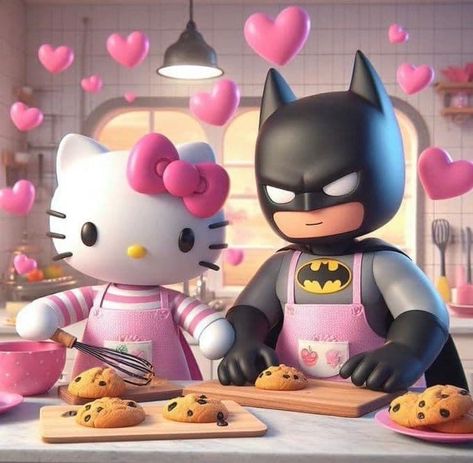 Hello Kitty Batman, Cat Tattoo Ideas, Cute Batman, Batman Love, Batman And Catwoman, Kitty Drawing, Hello Kitty Cartoon, Hello Kitty Drawing, Hello Kitty Art