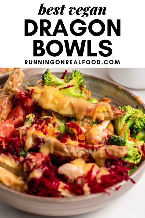 Vegan Main Meals, Vegan Dinner Bowls, Vegan Glow Bowl, Vegan Supper Ideas, Dragon Bowl Recipe, Miso Gravy, Vegan Bowl Recipes, Healthy Vegan Food, Dragon Bowl