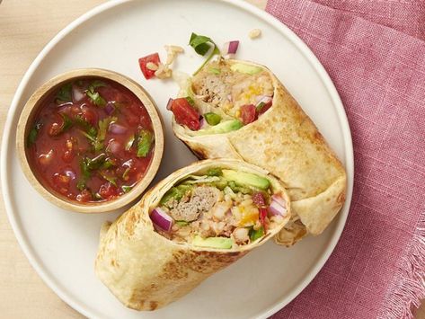 Chipotle Meatball Burritos Recipe | Food Network Kitchen | Food Network Chipotle Meatballs, 30 Minute Dinners, Easy Meal Ideas, Burritos Recipe, Beef Meatballs, 30 Minute Meals, Refried Beans, Dinner Tonight, Food Network