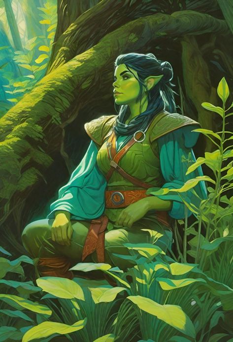 Druid Monk Dnd, Half Orc Monk Female, Dnd Monk Character Art, Verdan Dnd, Half Orc Druid, Orc Druid, Dnd Half Orc, Goblin Druid, Forest Gnome Dnd Female