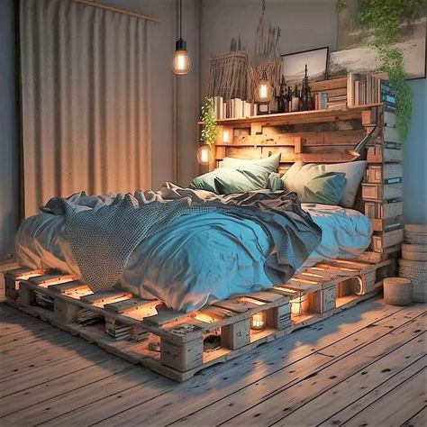 Pallet Bed Frame Diy, Pallet Bed Frame, Western Bedroom Decor, Diy Pallet Bed, Hippie Bedroom, Pallet Bed, Pallet Furniture Bedroom, Country Bedroom, Cozy Room Decor