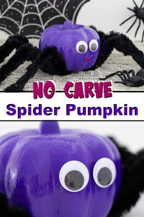 Kids Spring Crafts, Crafts For Kids Spring, Creative Pumpkin Decorating, No Carve Pumpkin, Carve Pumpkins, Spider Pumpkin, Crafts Dollar Store, No Carve Pumpkin Decorating, Pumpkin Decorating Contest