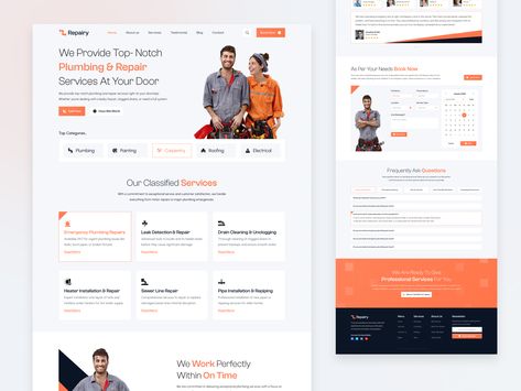 Landing Page for Plumber - Handyman - Construction Company by Abdul Khaleque Web Application Ui, User Journey, Woo Commerce, App Ui Ux Design, Handyman Projects, Commercial Plumbing, Plumbing Emergency, Ui Design Website, Plumbing Repair