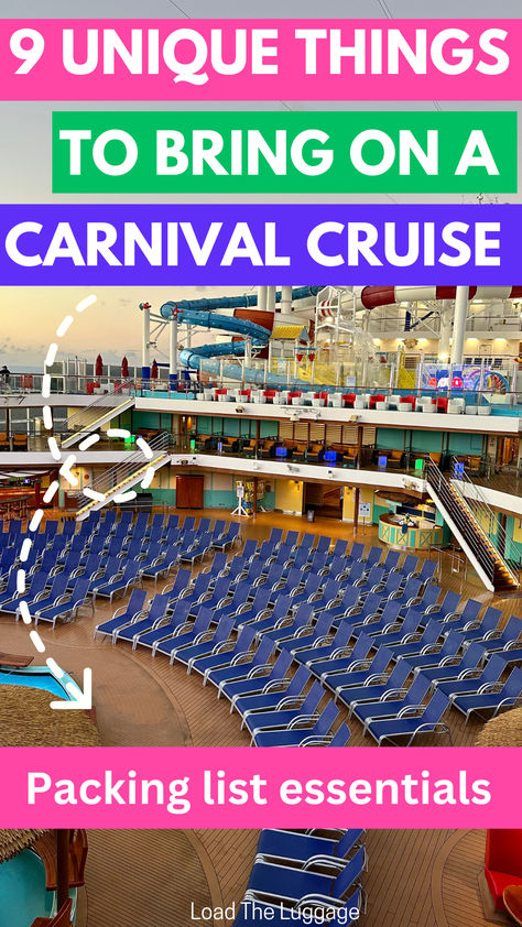 9 Unique things to bring on a Carnival Cruise - packing list essentials. Carnival Elation Cruise, Cruise Checklist, Carnival Cruise Tips, Carnival Sunshine, Cruise Packing List, Cruise Activities, Cruise Secrets, Cruise Packing Tips, Carnival Cruise Ships