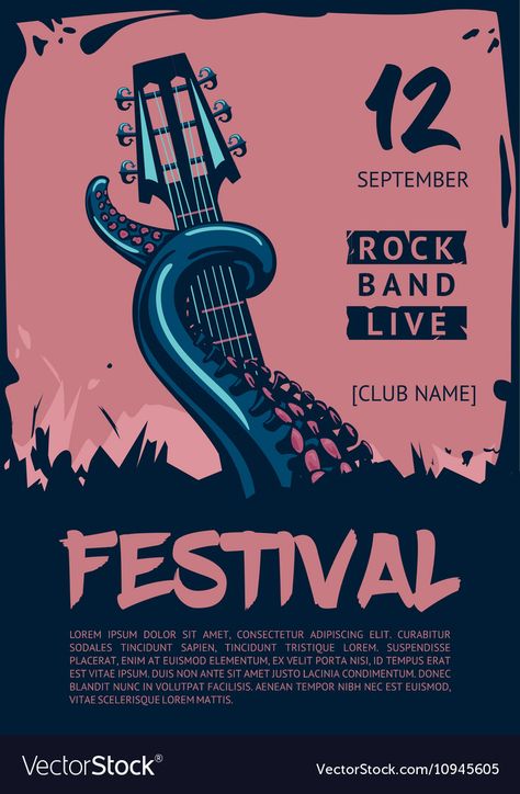 Music poster template for rock concert ... Nirvana Concert Poster, Music Poster Template, Art Festival Poster, Rock Music Festival, Guitar Vector, Concert Poster Design, Poster Design Layout, Music Concert Posters, Music Poster Ideas