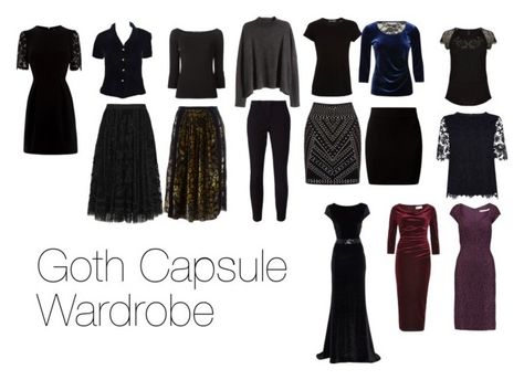 Goth Capsule Wardrobe by coco-rosa on Polyvore featuring Diane Von Furstenberg, Linea, Warehouse, Chanel, Alberta Ferretti, Vince, M&Co, H&M, Lanvin and Dolce&Gabbana Alternative Fashion Capsule Wardrobe, Different Wardrobe Styles, Dark Capsule Wardrobe, Capsule Wardrobe Alternative, Punk Capsule Wardrobe, Capsule Wardrobe Goth, Witch Capsule Wardrobe, Corporate Goth Capsule Wardrobe, Grown Up Goth Fashion