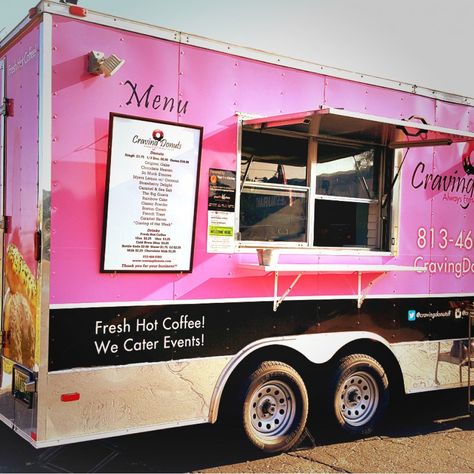 donut truck | Craving Donuts - Tampa Food Trucks - Roaming Hunger Donut Trailer Ideas, Mini Donut Truck, Doughnut Truck, Mobile Donut Truck, Doughnut Food Truck, Horse Trailer Ice Cream Truck, Donut Stand, Concession Trailer, Coffee Truck