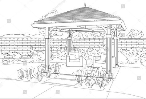 Pergola Drawing, Backyard Sketch, Beautiful Pergola, Small Gazebo, Site Analysis Architecture, Design Company Names, Backyard Ideas For Small Yards, Gazebo Plans, Landscape Design Drawings